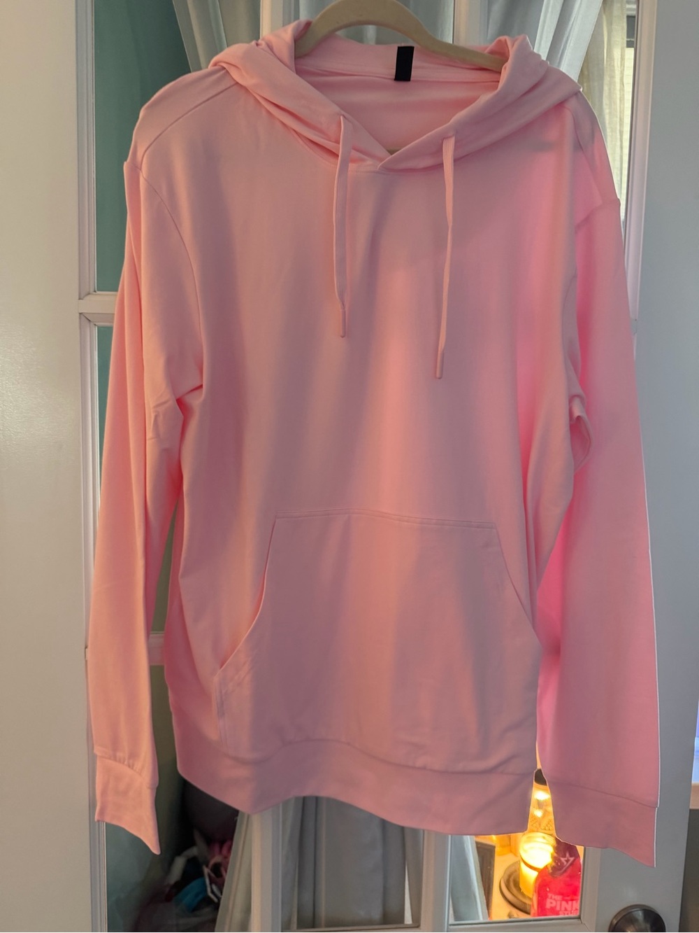 Women's Light Pink Pullover Hoodie with Drawstring Hood